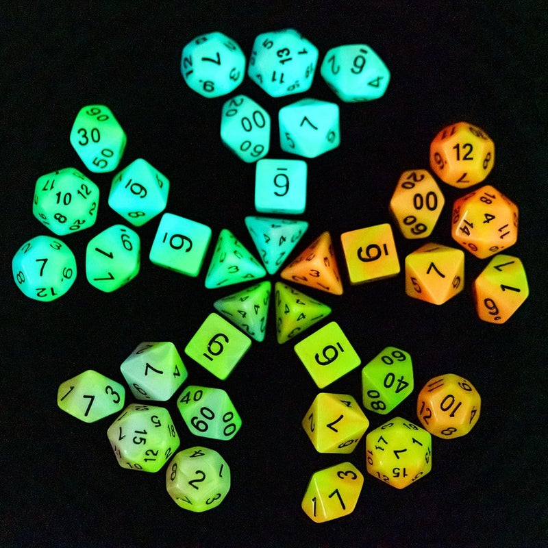 Poludie 5 Sets Glow in The Dark DND Dice, 35Pcs Luminous Polyhedral Dice Set with 1 Leather Dice Bag, Glowing D&D Dice for RPG Table Games(5Sets/35Pcs Glowing Dice) - Image 2
